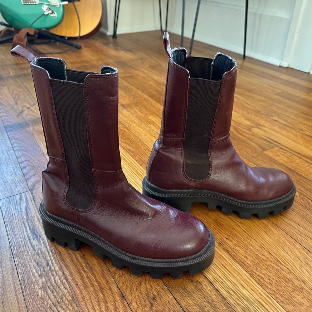 S&G Brand mid-calf platform boots handmade in Spain- Burgundy